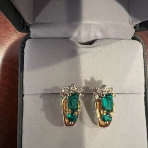 14k gold earrings with emeralds and diamonds